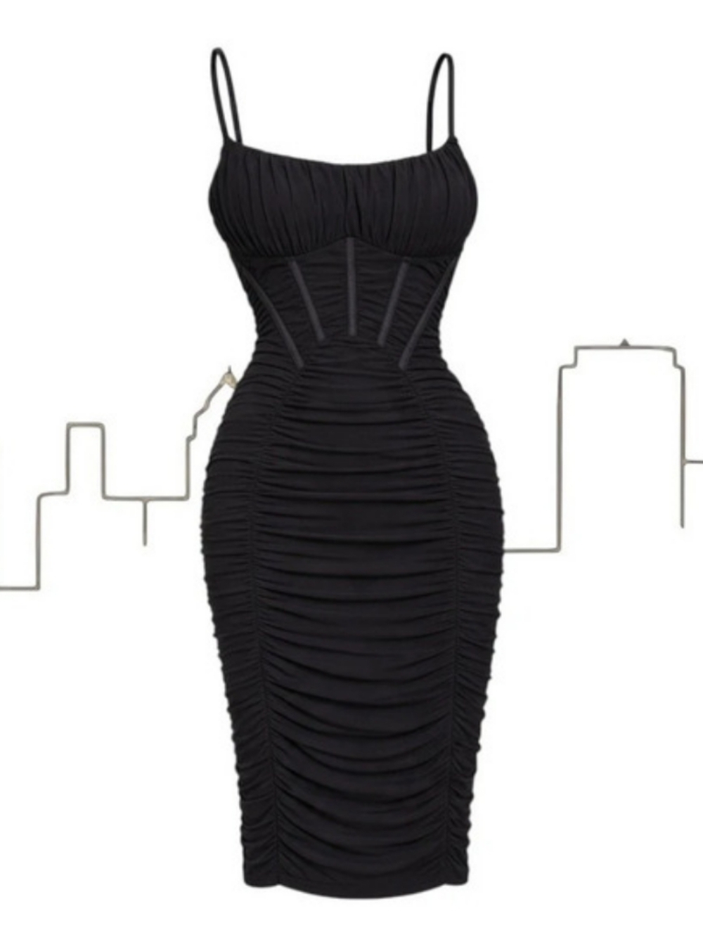 096 Privy Ruched Midi Dress in Black Size Small